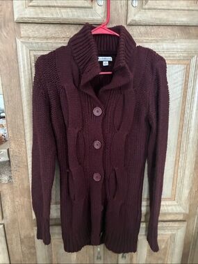croft & barrow Maroon Cable-Knit Button Cardigan Sweater
